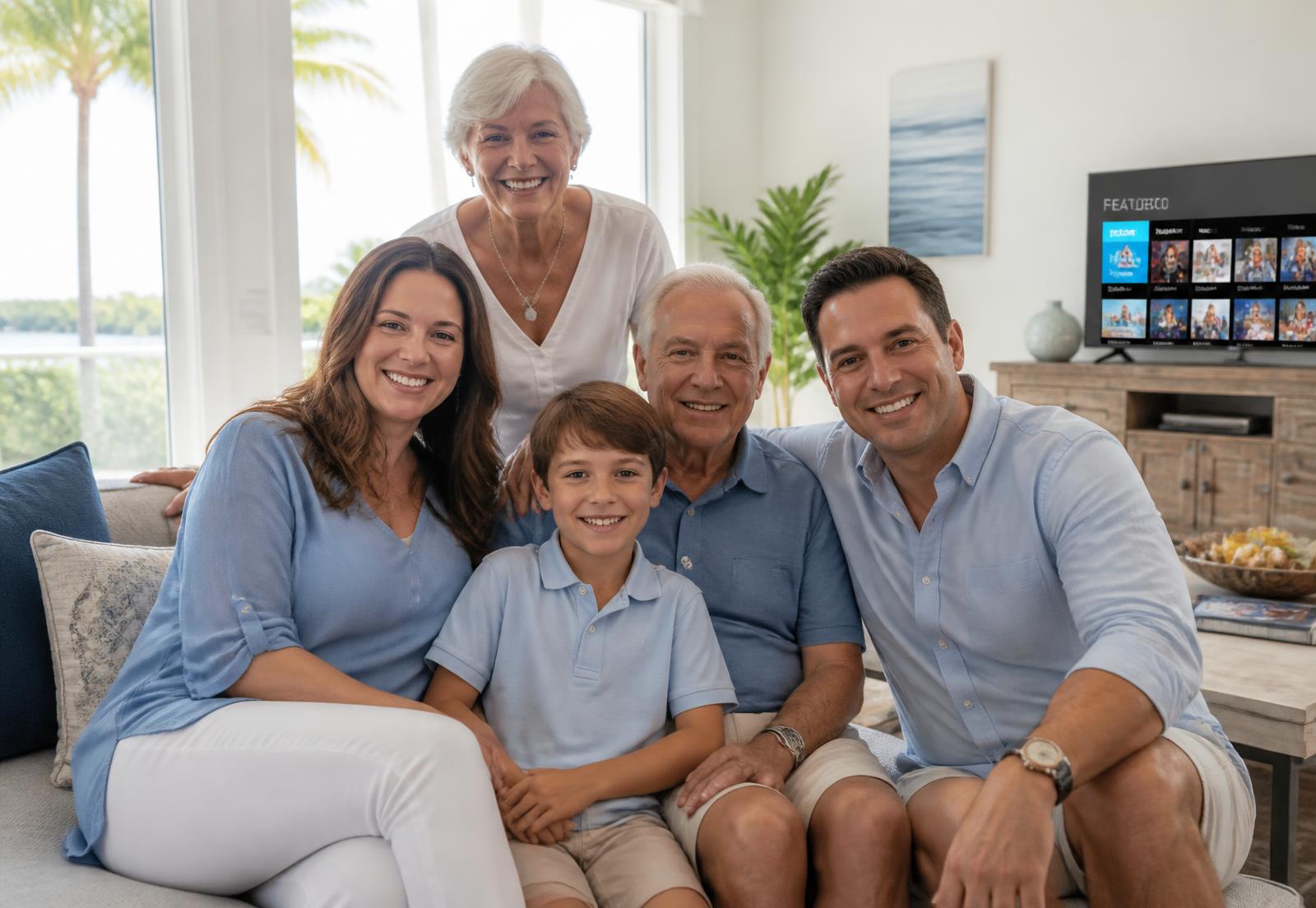 A Florida family at home using fast wireless internet