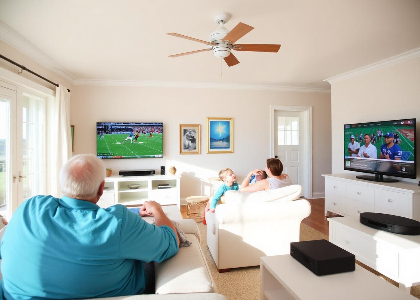 Friends watching live sports together in a Florida living room